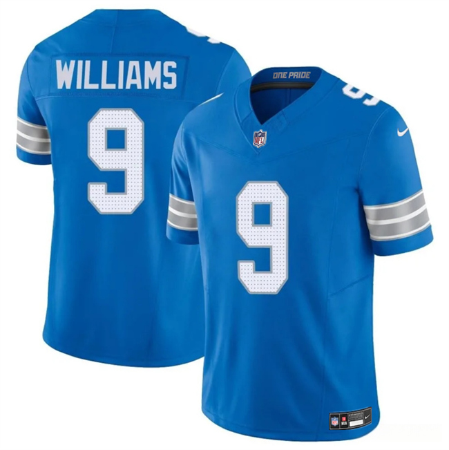 Men's Blue Detroit Lions #9 Jameson Williams 2024 F.U.S.E. Vapor Limited Stitched Jersey